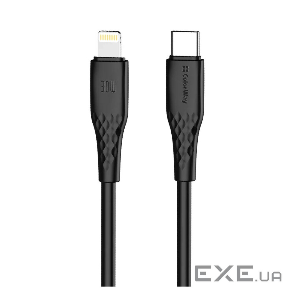 Дата кабель USB-C to Lightning 1.0m PD30W textured PVC black ColorWay (CW-CBPDCL094-BK)