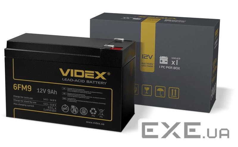 Батарея для ДБЖ 12В 9Ач Videx 6FM9, Black, 12V, 150x65x95 мм (6FM9 1CB)