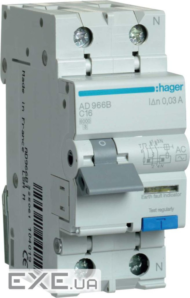 Диференційний автоматичний вимикач 1P+N 6kA B-16A 10mA A (ACA966D)