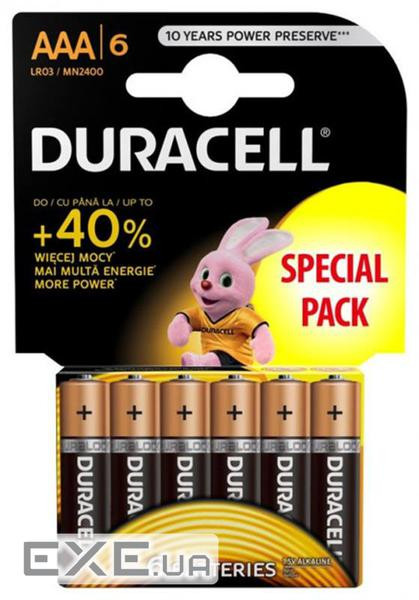 Батарейка лужна Duracell Duralock Basic, AAA/LR03, 1.5V, блістер 6шт (MN2400 6BL)