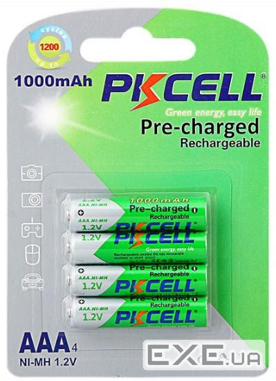 Акумулятор PKCELL 1.2V AAA 1000mAh NiMH Already Charged, 4 штуки у блістері ціна за блістер (09323)
