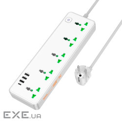 Мережевий фільтр HOCO AC13A на 5 розеток + 3 USB + USB-C, 17W, 220В, кабель 1,5м, White, (AC13A / W)