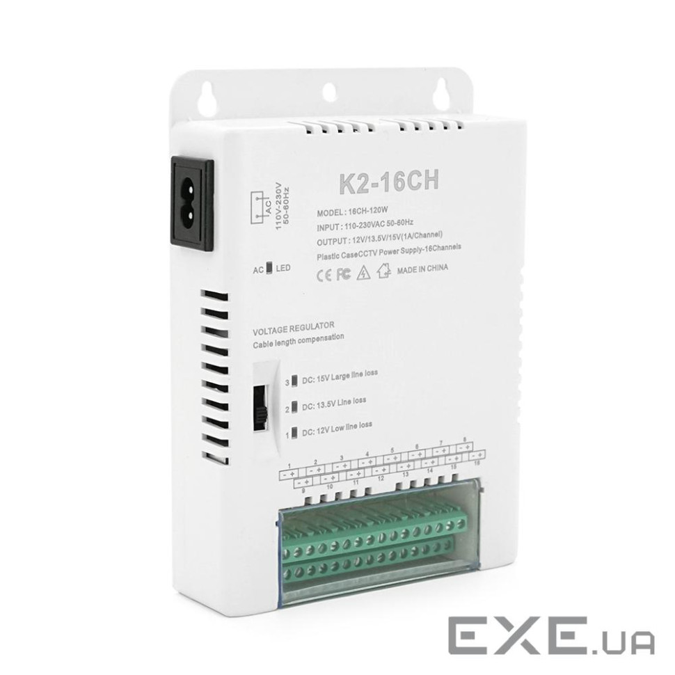 Імпульсний блок живлення з регулюванням напруги 12 / 13,5 / 15V-10A / 16CH по 1А, у (12V-10A / 16CH)