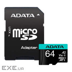 Карта пам"яті ADATA 64GB microSD class 10 UHS-I U3 V30 A2 Premier Pro SD 6.0 (AUSDX64GUI3V30SA2-RA1)