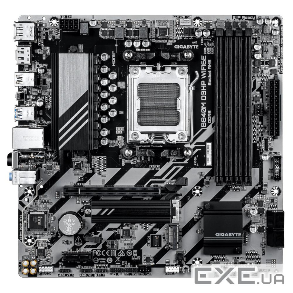 Mатеринська плата sAM5 AMD B840 2хDP/HDMI 4xDDR5 2 xM.2 GbE LAN mATX GIGABYTE B840M D3HP WIFI6E
