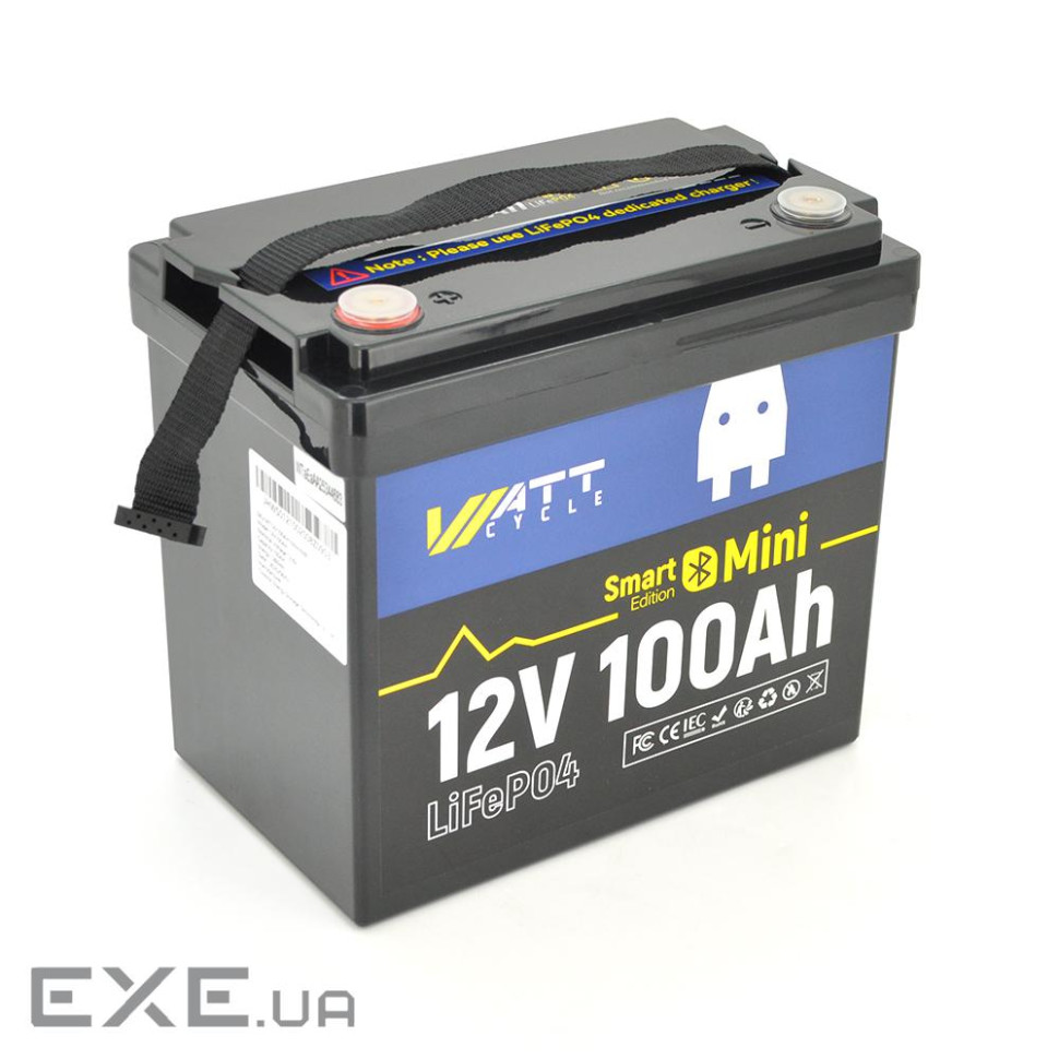 Аккумуляторная батарея WattCycle LiFePO4 WT12V100AH100MINIBT Bluetooth 12,8V 100Ah, 1,28kWh, BMS50A@