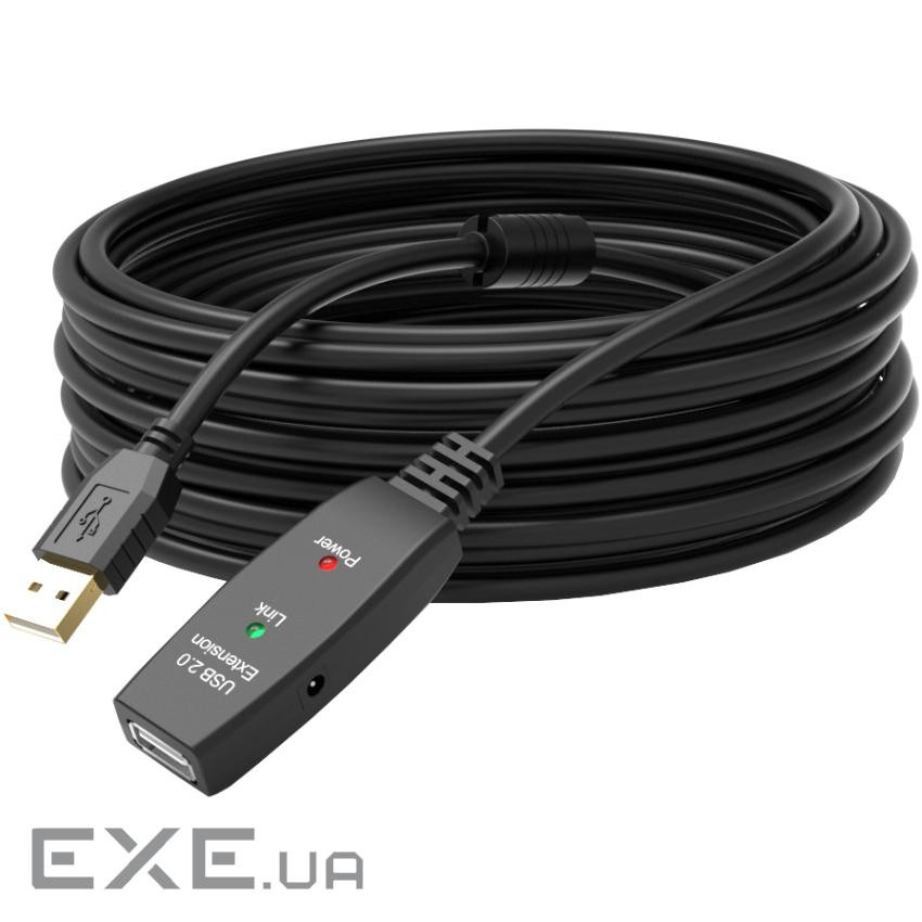 Кабель продовжувач USB 2.0 AM-AF, 20.0 м, активний, з додатковим живленням (B01101)