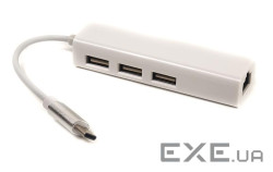 Перехідник PowerPlant USB 3.1 Type-C - 3 порта USB 2.0 + Ethernet (CA910397)