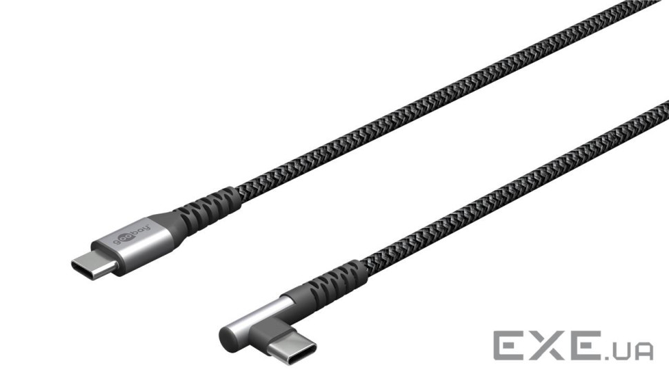Кабель пристроїв USB Type-C M/M 1.0m,(USB2.0) 90ё PD60W Textile Metal,чорний (75.06.4659-1) (75.06.4659-1)