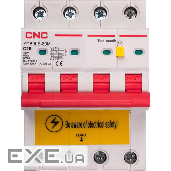 Диференційний автоматичний вимикач CNC YCB9LE-80M 4P C25 6000A 30mA 230V (NV821945) CNC YCB9LE-80M 4P C25 6000A 30mA 230