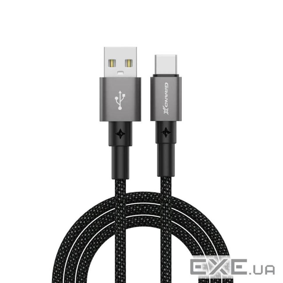 Дата кабель USB 2.0 AM to USB-C 1.0m 3A nylon black Grand-X (PC-08B)