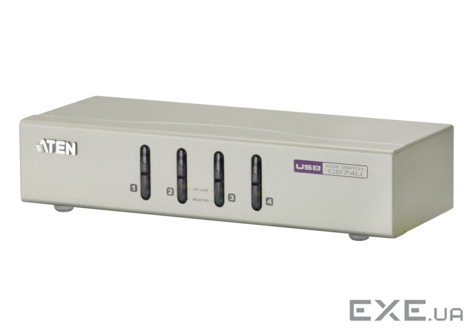 4-портовий USB KVM-перемикач, в комплекті 2 кабелі по 1,2 м. та 2 кабелі по 1,8 м., без Б (CS74U-AT)