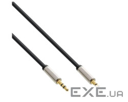 Кабель аудіо-сигнальний Jack 3.5mm 3pin M/M 0.5m,прямий Slim Shield Metal Gold Cu,чорни (77.09.9214) (77.09.9214)