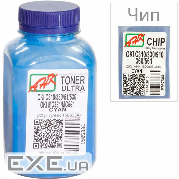 Тонер OKI C310/330/510, 80г Cyan+chip AHK (1505338)