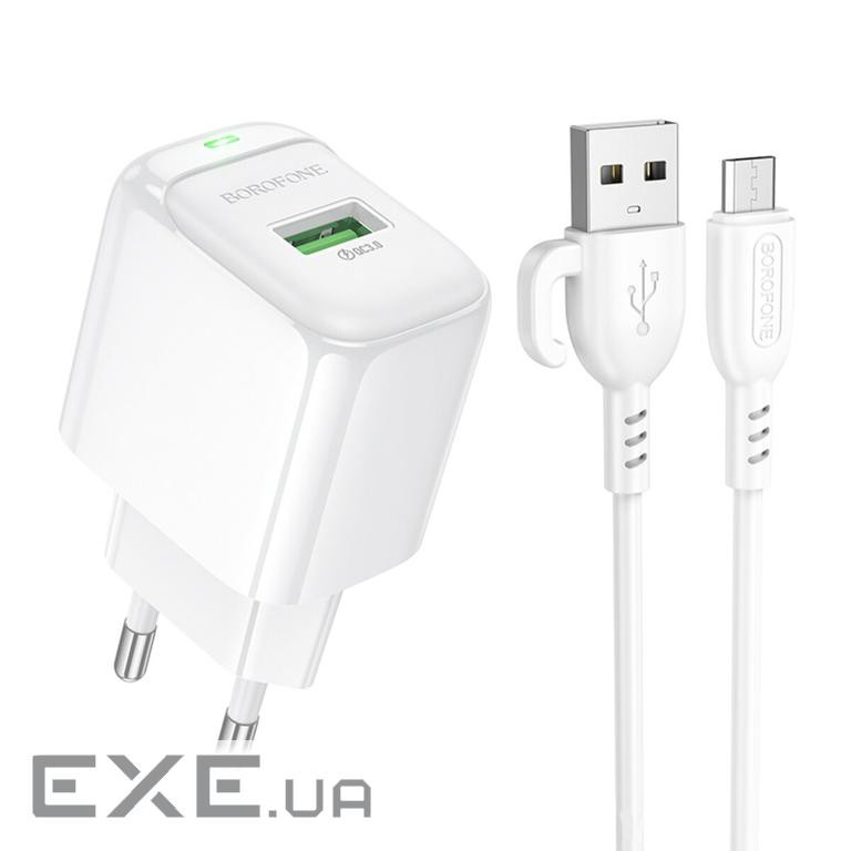 Зарядний пристрій BOROFONE BAS42A Potential USB QC3.0 + cable USB to Micro 5P White (6941991113796)
