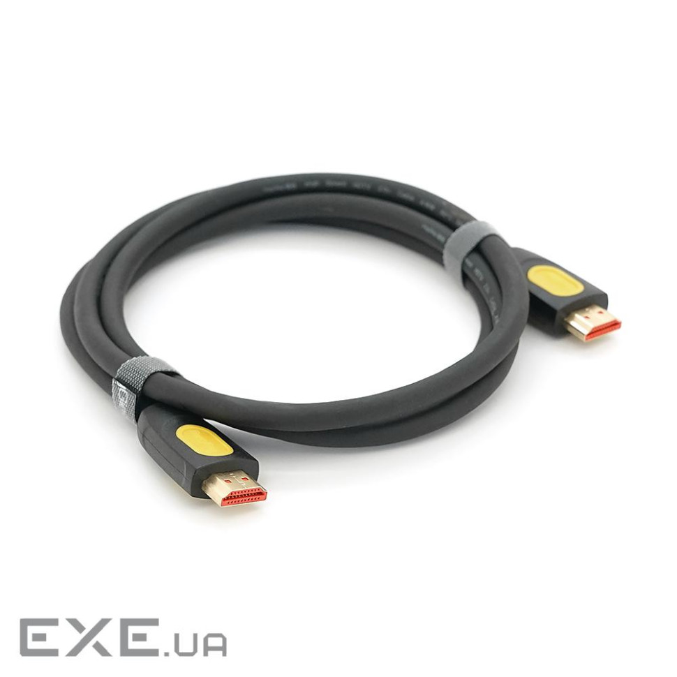 Кабель VEGGIEG V--H203 HDMI-HDMI 4K Premium, 1.5m, v2,0, OD-4.0mm, круглий, Black, конектор Black-Ye