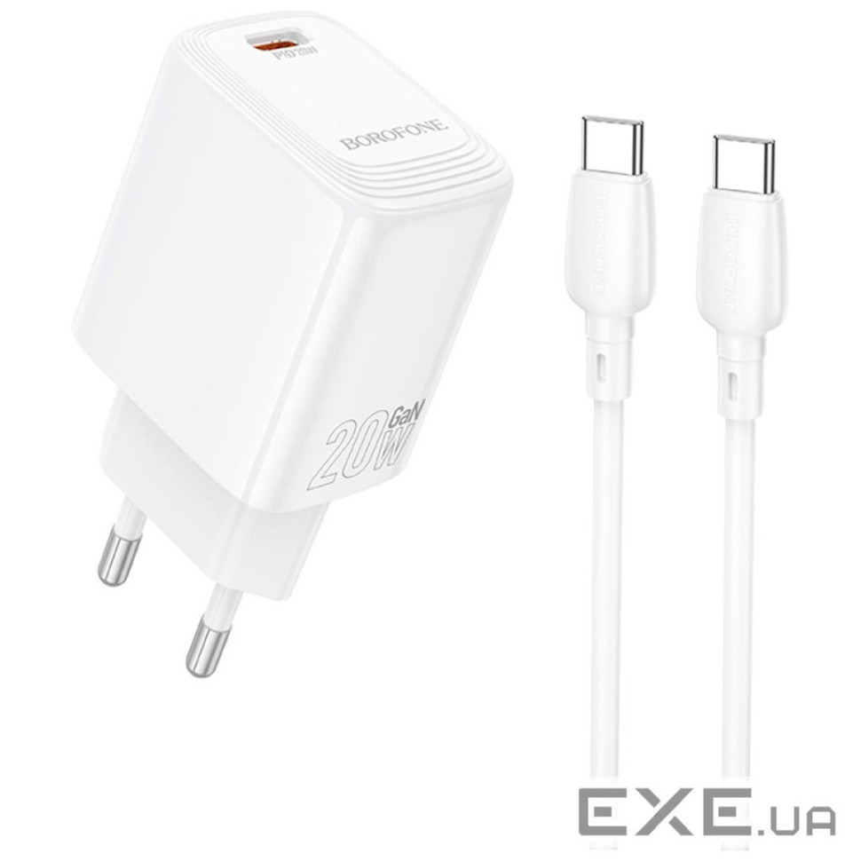 Зарядний пристрій BOROFONE BN26 Fuente USB-C PD20W + cable USB-C to USB-C White (6941991120251)