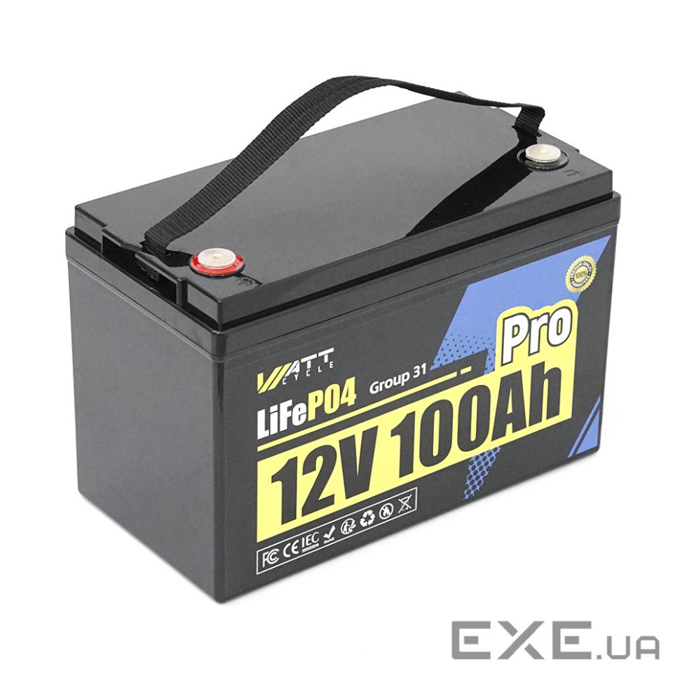 Аккумуляторная батарея WattCycle LiFePO4 WT12V100AH110PRO Bluetooth 12,8V 100Ah, 1,28kWh, BMS110A@4S