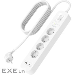Мережевий фільтр живлення Belkin 4хТипF, 16А, USB-A/USB-C 18Вт, 2м (SRB001VF2M-V2)