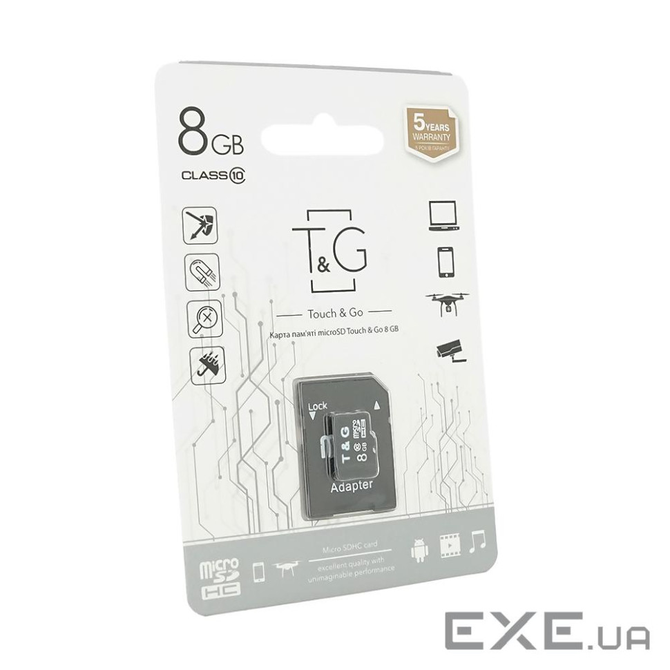 Карта пам&apos,яті T&G microSDHC Class 10 UHS-I, з адаптером, 8GB, Blister (T&G (T&G (T&G / KP8)