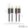 Кабель Vention 2хRCA - 2хRCA (M/M), 1.5 м, Black (BCMBG)