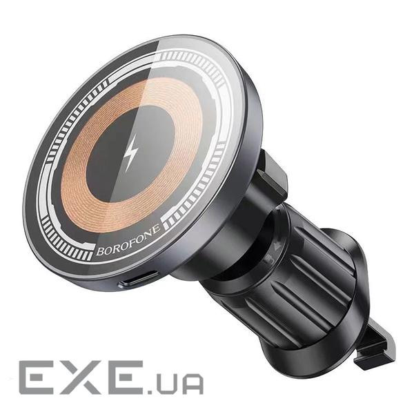 Автотримач BOROFONE BH211+ Wireless Charging 15W, кріплення на решітку, магніт, Black, Box , Black, Box