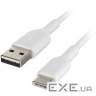 Дата кабель USB 2.0 AM to USB-C 2.0m PVC white Belkin (CAB001BT2MWH)