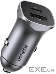 Зарядний пристрій Ugreen 1xUSB-C + 1xUSB 30W car adapter CD130 black (40858)