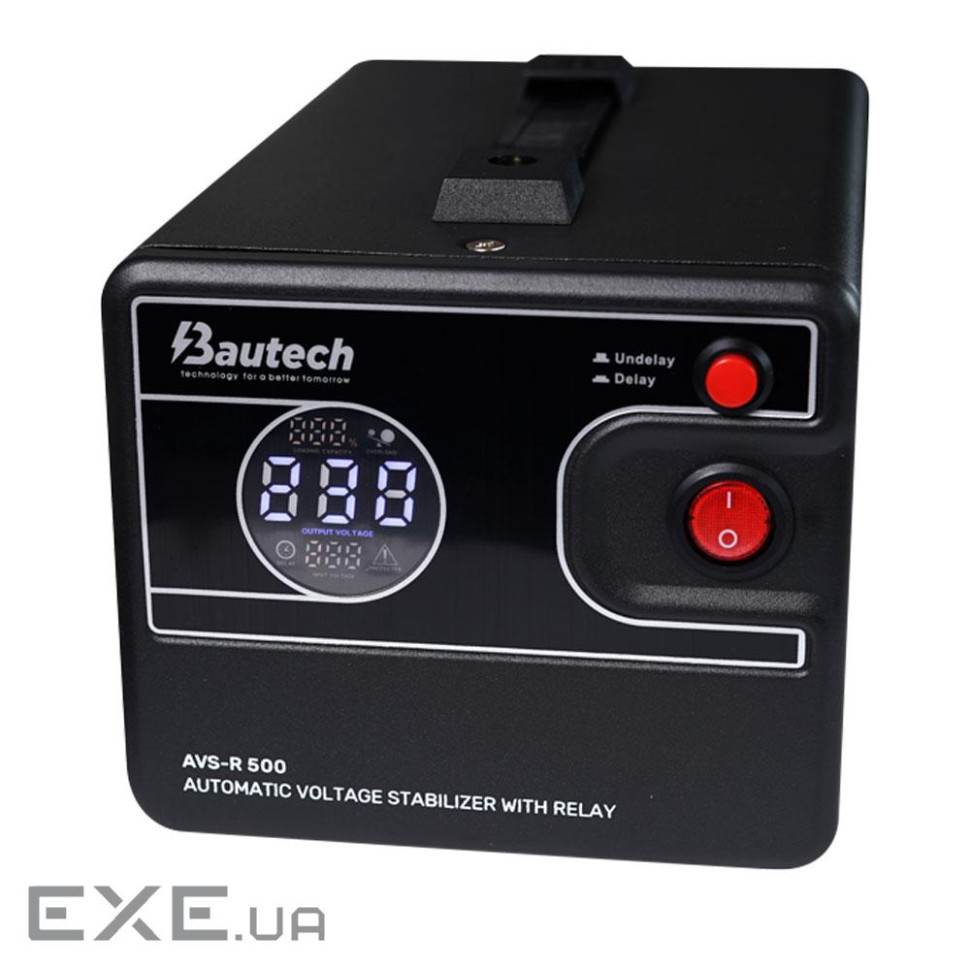 Стабілізатор напруги релейний Bautech AVS-R500VA / 300W однофазний, підлогового монтажу, LED дисплей