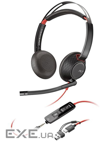 Гарнітура комп"ютерна стерео On-ear Poly Blackwire 5220, USB-A, USB-C, 3.5 мм, всеспрямова (8X231AA) (8X231AA)