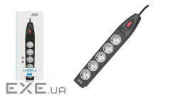 Подовжувач мережевий 2E 5м, 5xТипF, 16A, фільтр, чорний (2E-SP515M5BK)