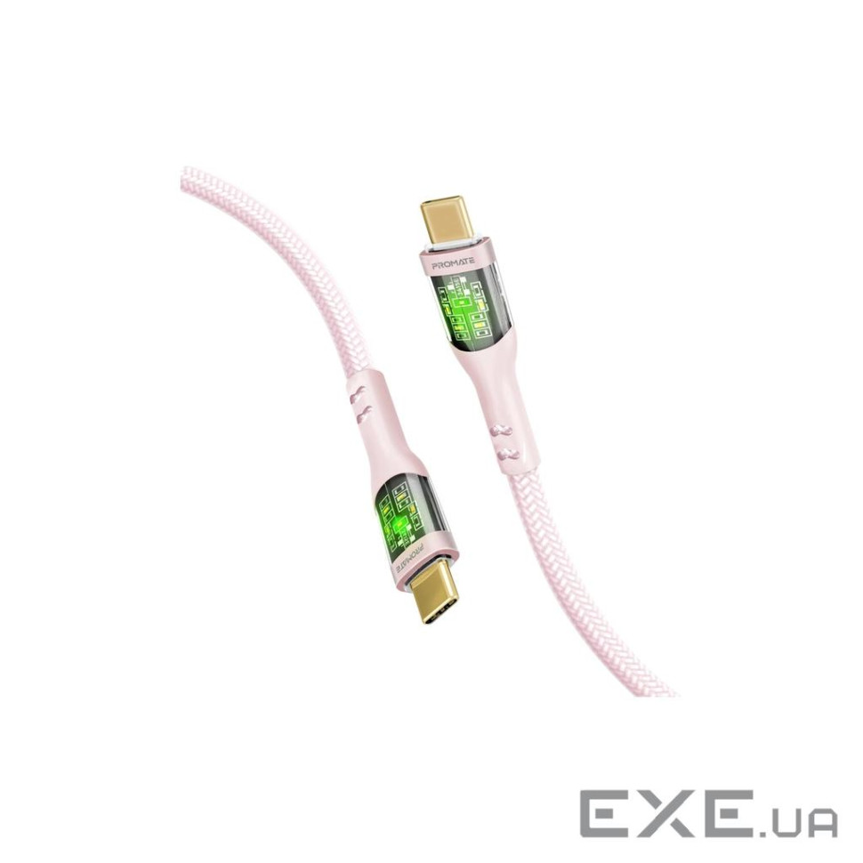 Дата кабель USB-C to USB-C 1.2m 60W PD TransLine-CC pink Promate (transline-cc.pink)