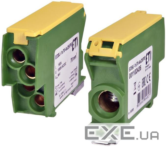 Блок розподільчий ETI, EDBJ-1x70-4x25/PE (192A, 1000V AC/1500V DC, IN: 1x70, OUT: 4x25, жо (1102436) (1102436)
