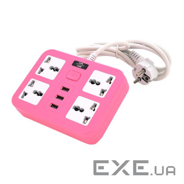 Мережевий фільтр живлення Voltronic TВ-Т15, 4роз, 3*USB Pink (ТВ-Т 15-Pink) (ТВ-Т15-Pink)
