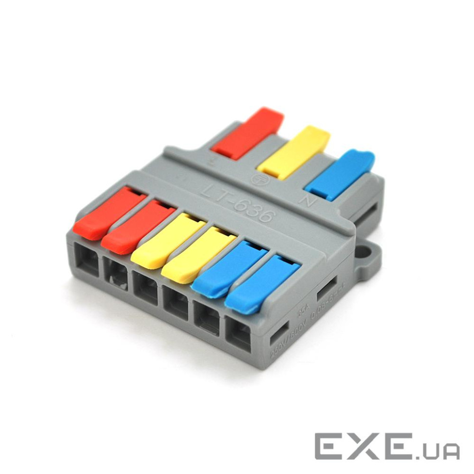 Клемна колодка з натискними затискачами 3х6-проводу LT-636 для розподільних коробок, 45 (LT-636 / 5)