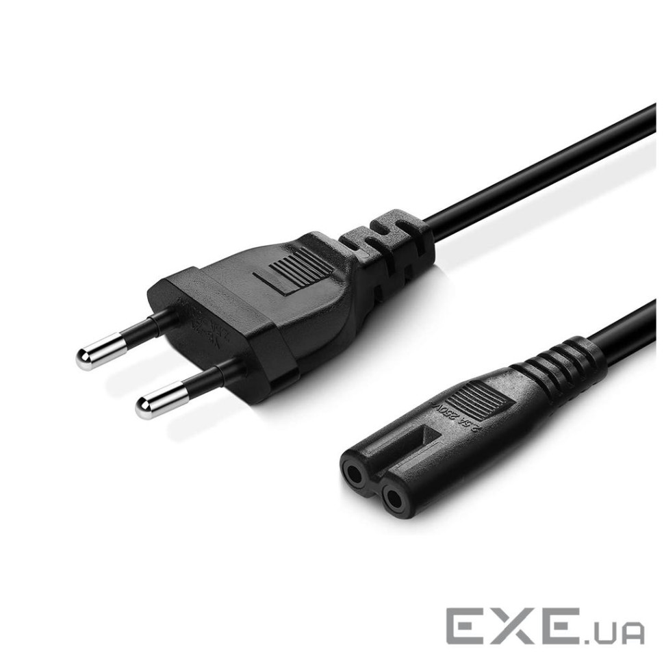 Кабель живлення від мережі PC-184, Black, 3 м, ColorWay, CEE 7/16 - IEC C7, 2x0.5 мм2 (CW-CBP086-BK)