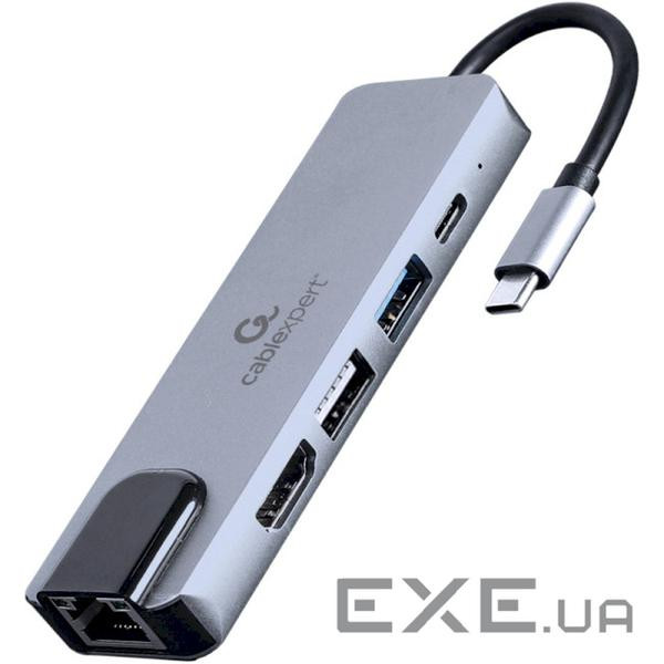 Док станція CABLEXPERT 5-in-1 USB-C to HDMI/USB3.1/USB2.0/PD/LAN (A-CM-COMBO5-04)