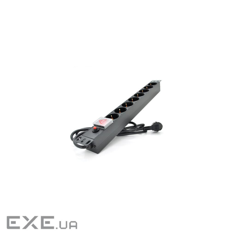 Подовжувач PiPo на 8 розеток з вимикачем + відсікач, 220В, німецький тип , 1U 19 ", (PP8PDUBTGR)