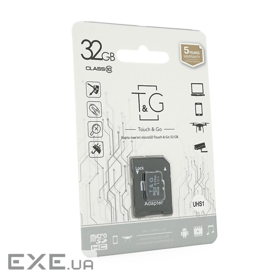 Карта пам&apos,яті T&G microSDHC Class 10 UHS-I, з адаптером, 32GB, Blister (T& (T& (T&G / KP32)