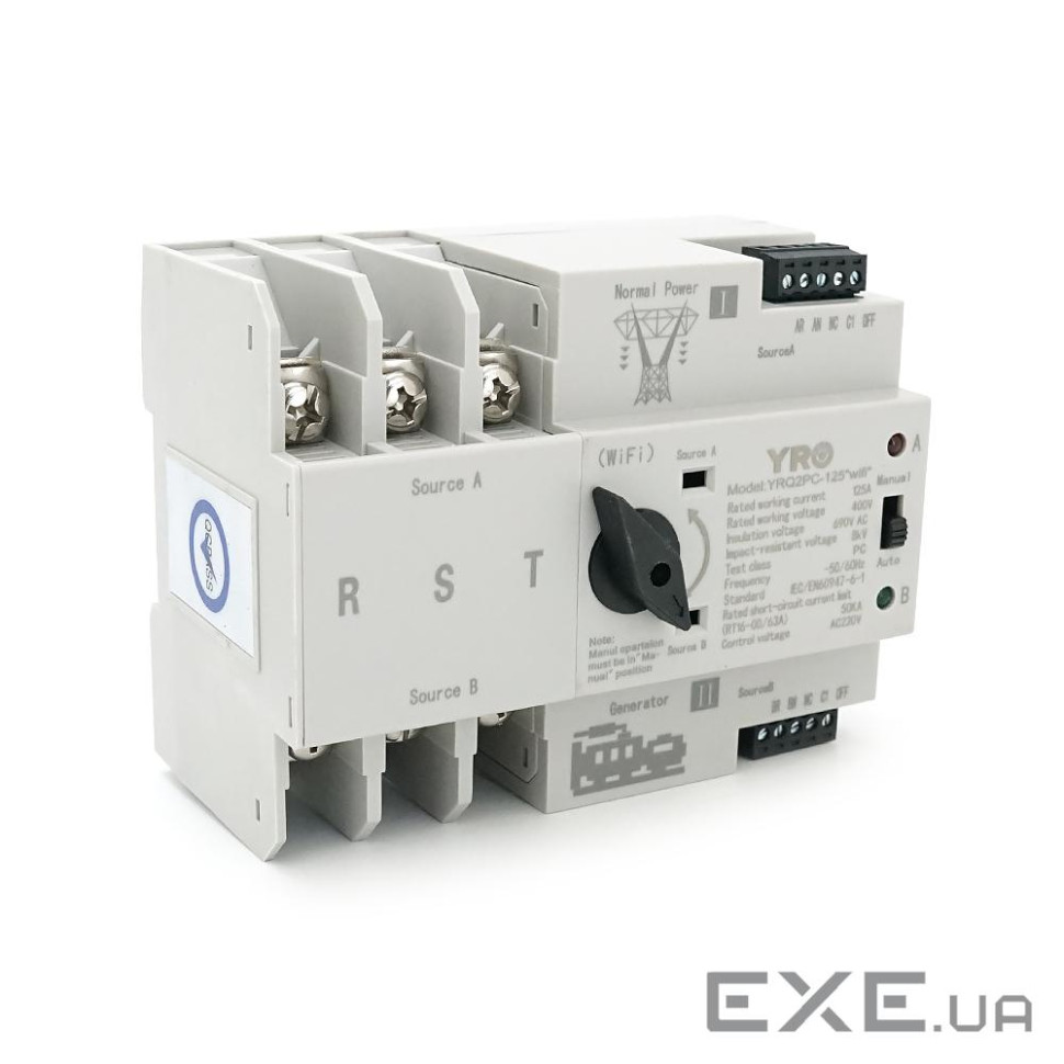 Автомат введення резерву (АВР) триполюсний YRQ2PC-125 Wifi ATS, 3P 125A 400V, (YRQ2PC-125 Wifi, 3P)