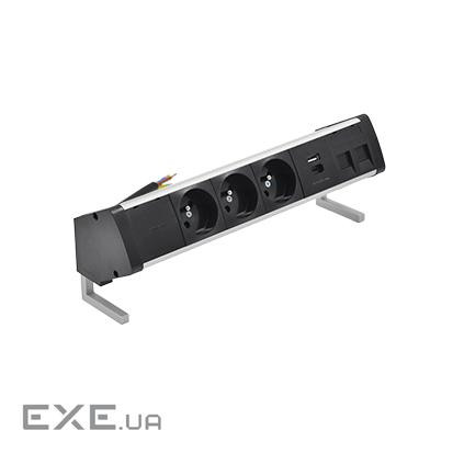 Розет блок S484: 3x250В тип F, зар пристр 2xUSB A+C, 2xRJ45 Keystone, чорн-сріб (48430F30BK00000-40)