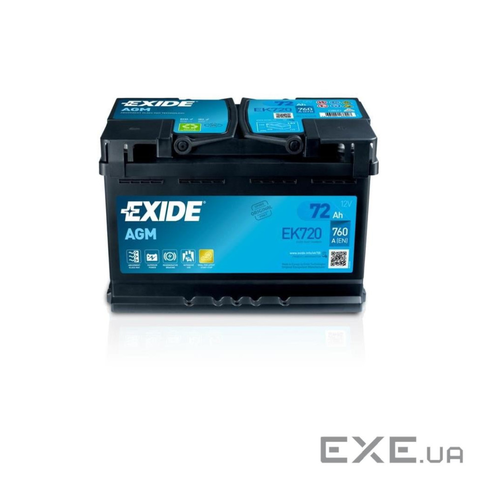 Акумулятор автомобільний EXIDE START-STOP AGM 72Ah 760EN (EK720)