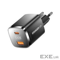 Зарядний пристрій 1xUSB-C + 1xUSB 33W GaN black Essager (ECT33W-GMB01-Z)