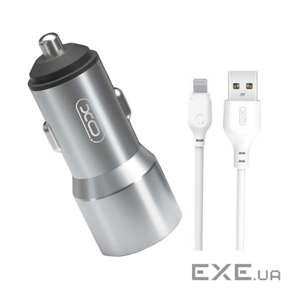 Автомобильное зарядное устройство XO TZ09 (2USB, 2.4A) Gray (6920680873517) + кабель Lightning