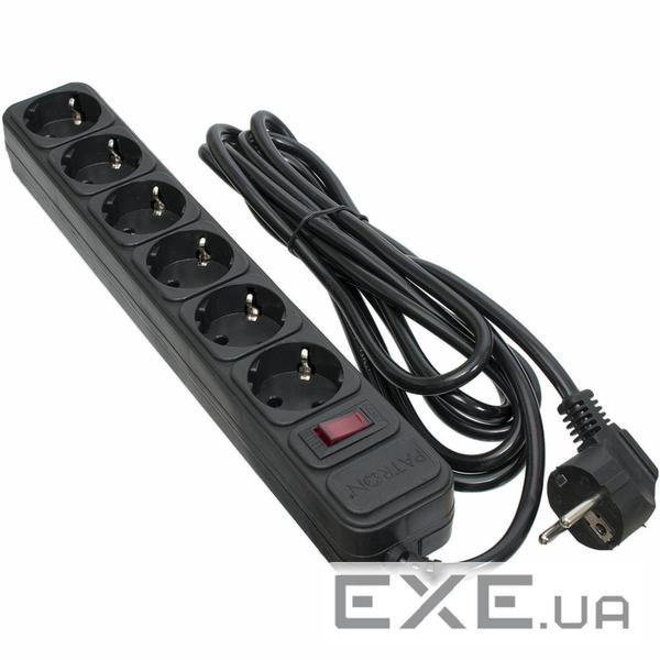 Мережевий фільтр живлення PATRON 3.0 m3*1mm2 (SP-1063) 6 розеток BLACK (EXT-PN-SP-1063)