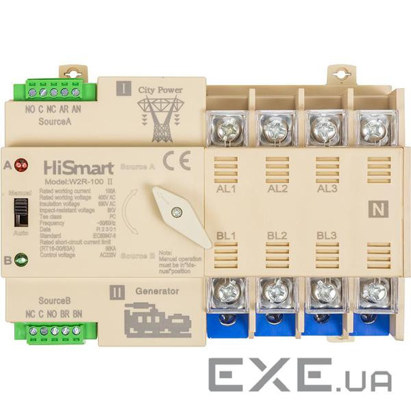 Автоматичний вимикач HiSmart W2R-4P 220V 100A (HS082505)