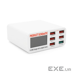 Зарядна станція з цифровою індикацією Schematic FC-36, 6*QC3.-5В 8А, 220V / 40W.155*115*55mm