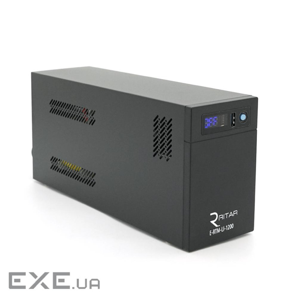 ДБЖ Ritar E-RTM-LI-1200 (720W), LCD, AVR, 3st, 2xSCHUKO socket, АКБ LiFePO4 х 25.6V154WH, metal Case