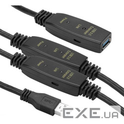 Активний подовжувач PowerPlant USB 3.0 AM-AF, 20 м (CA912865) чорний