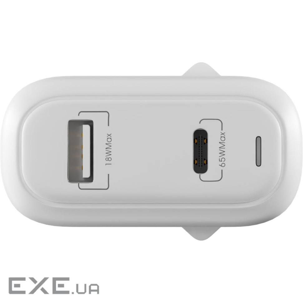 Зарядний пристрій Globex GaN 1xUSB + 1xUSB-C 65W FastPower white (GaN65WAC)